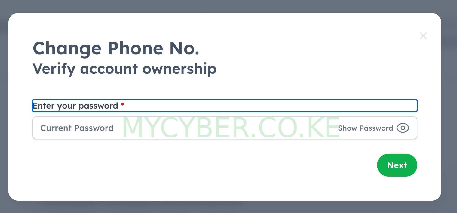 Popup to change email or phone number on eCitizen dashboard
