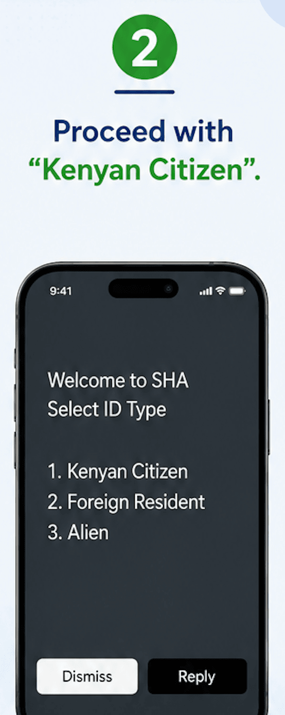 SHA USSD menu asking to select ID type, Kenyan Citizen option