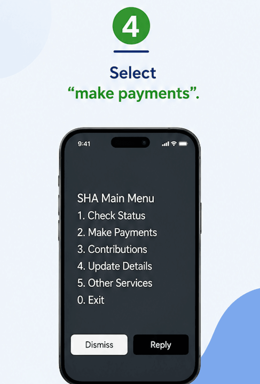 SHA main menu with Make Payments option highlighted
