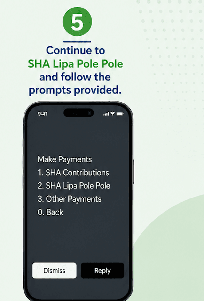 SHA payments menu with SHA Lipa Pole Pole option selected