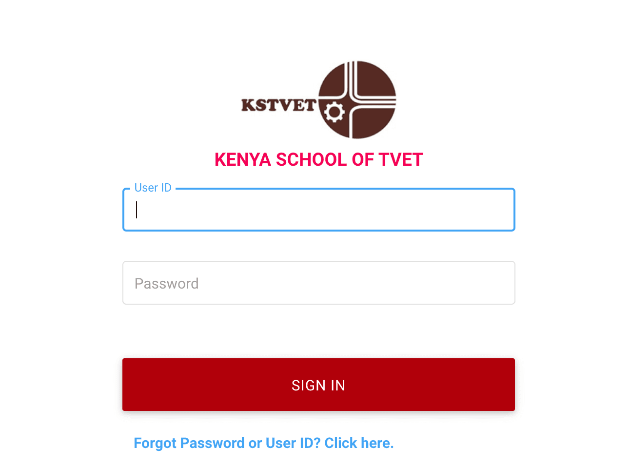 KSTVET student portal login page showing User ID and Password fields